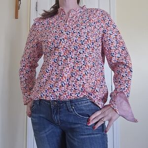 Talbots Floral Blouse - Pink and Blue Ruffle Collar large